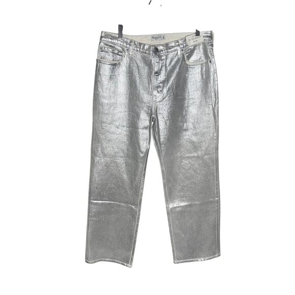 Abercrombie & Fitch 90s High Rise Relaxed Jean Straight Leg Silver Size 33 / 16 - Picture 2 of 8